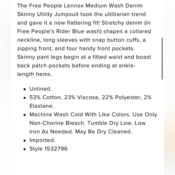 Free People Lennox Denim Skinny Utility Jumpsuit size Large NWT - Picture 6 of 16